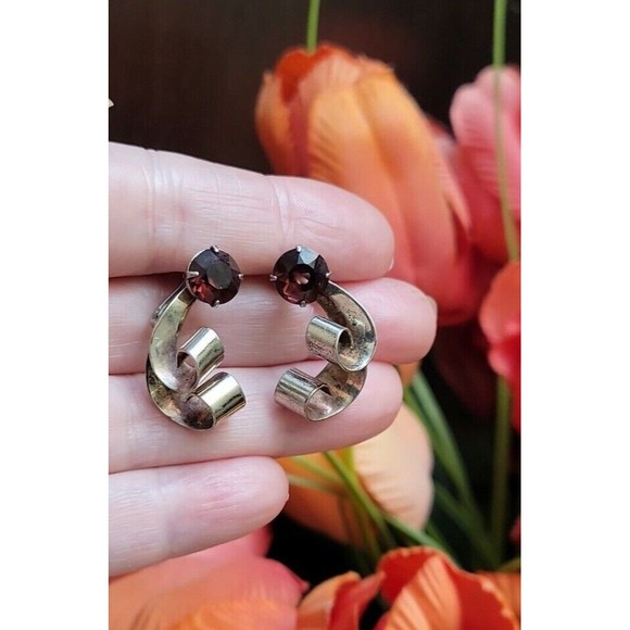 Vintage Sterling Purple Rhinestone Flower Bow Ribbon Brooch Pin Earring Set - Picture 8 of 8